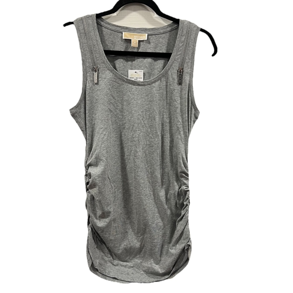 Michael Michael Kors Ruched Tank Top Zipper Detail Grey Size Medium NWT